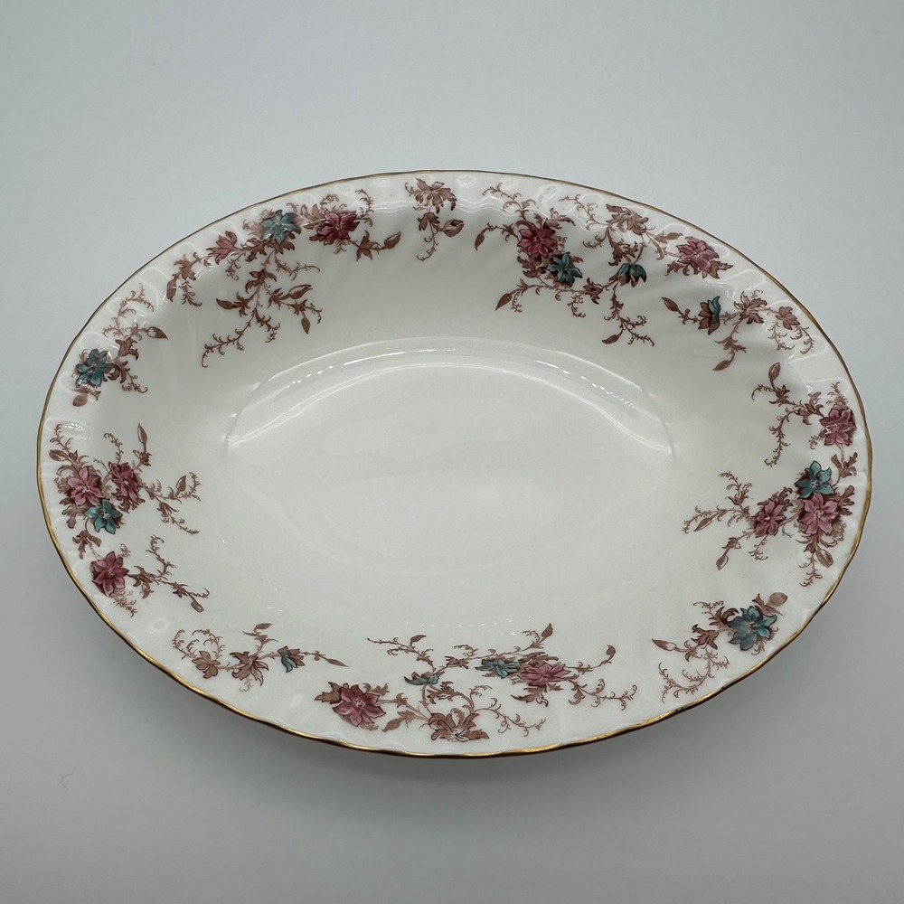 Minton Ancestral S-376 Oval Vegetable Bowl Bone China England Floral Gold Trim